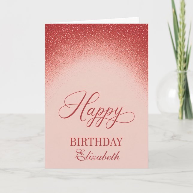 Elegant Red Blush Gradient Birthday Card (Front)