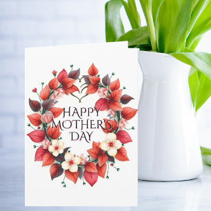Elegant Red Botanical Floral Mother's Day Card