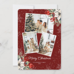 Elegant Red Botanical Photo Christmas Card
