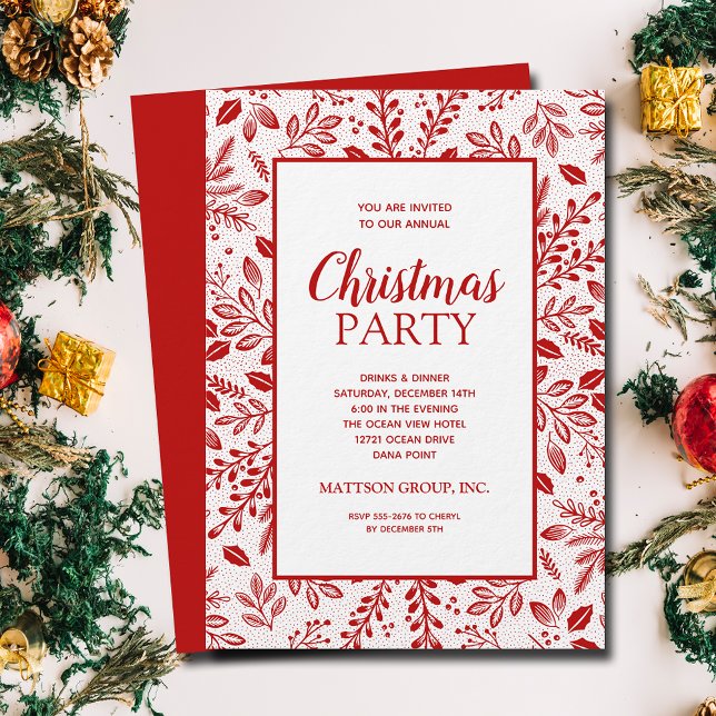 Elegant Red Botanicals Christmas Party Invitation (Elegant red botanicals Christmas party invitations, PRINTED and/or INSTANT DOWNLOAD)