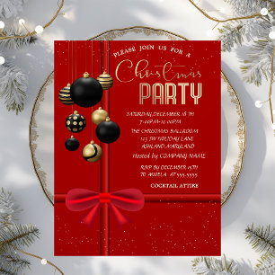Elegant Red Bow Black Balls Christmas Company  Invitation