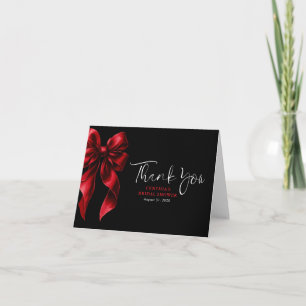 Elegant Red Bow Black Bridal Shower Thank You Card