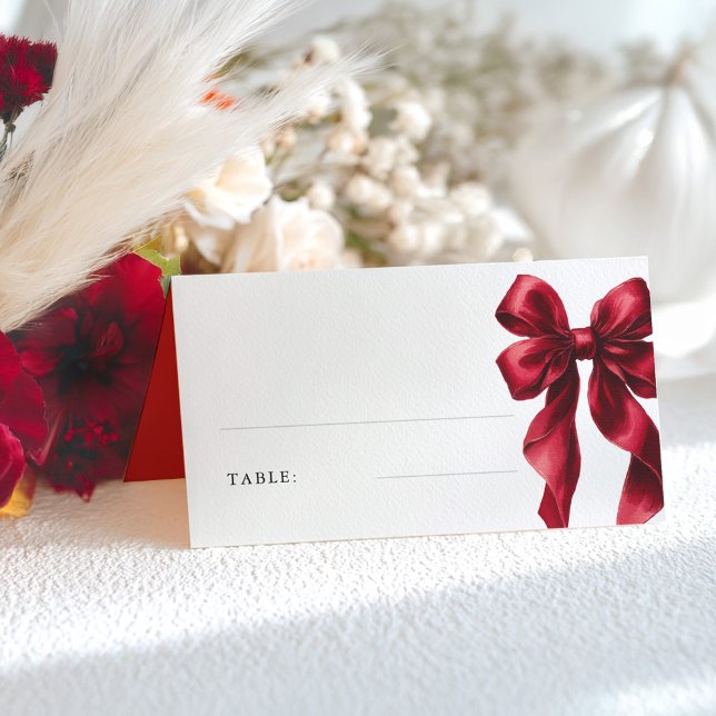 Elegant Red Bow Bridal Shower Table Place Card (Red Bow Place Cards)