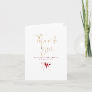 Elegant Red Bow Bridal Shower Thank You Card