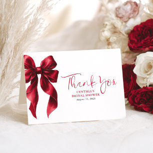 Elegant Red Bow Bridal Shower Thank You Card