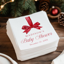 Elegant Red Bow Christmas Baby Shower