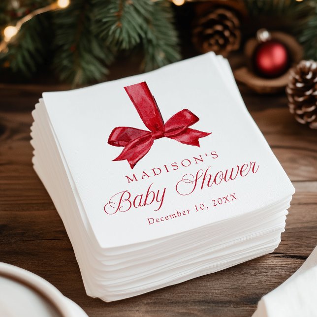 Elegant Red Bow Christmas Baby Shower Napkin (Creator Uploaded)