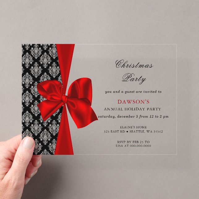 Elegant Red Bow Christmas Holiday party Invitation (Insitu (Handheld))