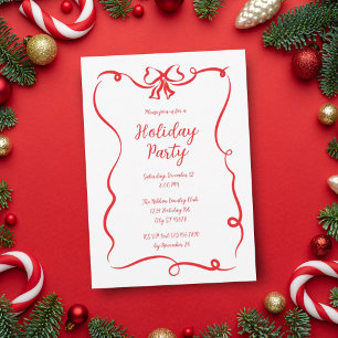 Elegant Red Bow Christmas Holiday Party Invitation