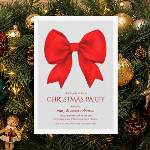 Elegant Red Bow Christmas Holiday Party Invitation