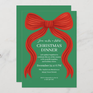 Elegant Red Bow Christmas Party -  Invitation