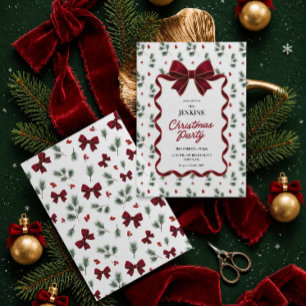 Elegant Red Bow Christmas Party Invitation