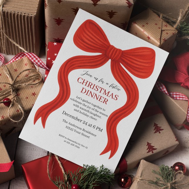 Elegant Red Bow Christmas Party -  Invitation (Creator Uploaded)