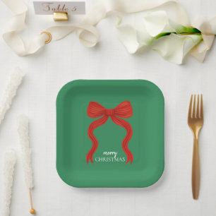Elegant Red Bow Christmas Party - Paper Plate