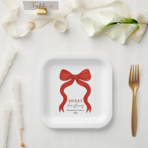 Elegant Red Bow Christmas Party - Paper Plate