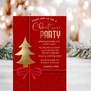 Elegant Red Bow,Christmas Tree Christmas Company Invitation