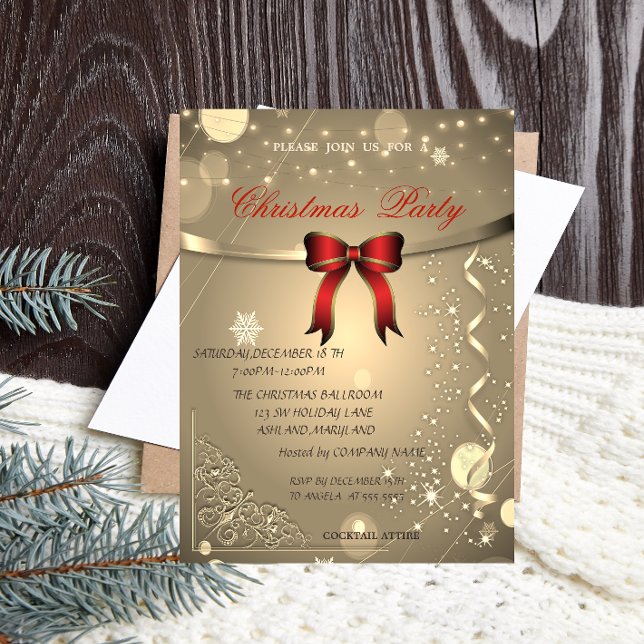 Elegant Red Bow,Confetti Company Christmas Party Invitation (Creator Uploaded)