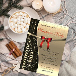 Elegant Red Bow,Confetti Company Christmas Party Invitation