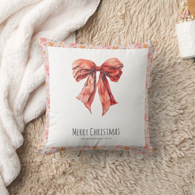 Elegant Red Bow Coquette Minimalist Christmas  Cushion (Blanket)