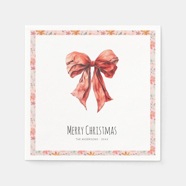 Elegant Red Bow Coquette Minimalist Christmas  Napkin (Front)