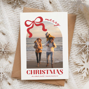 Elegant Red Bow Family Photo Christmas Holiday Card