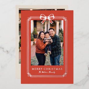 Elegant Red Bow Frame Merry Christmas Family Photo