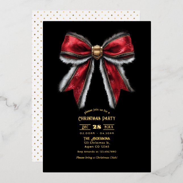 Elegant Red Bow & Gold Foil Christmas Party (Front/Back)