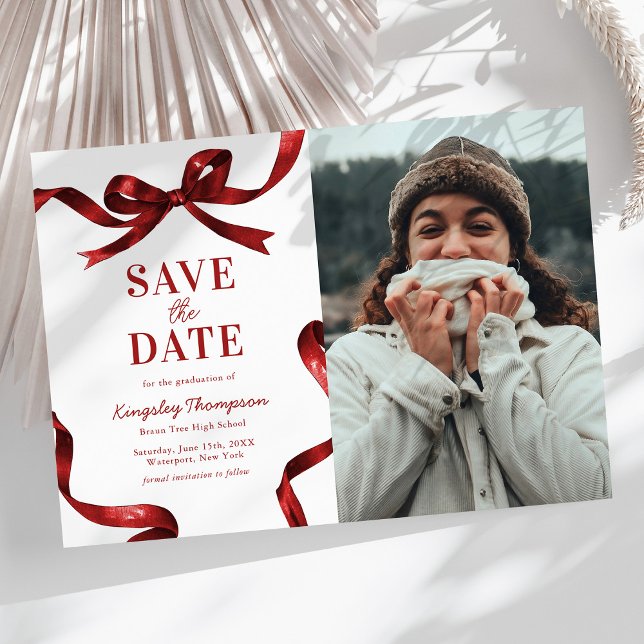 Elegant Red Bow Graduation Save the Date (Creator Uploaded)