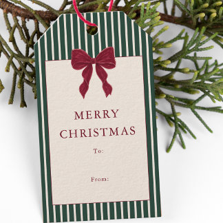 Elegant Red Bow Green Stripes To From Christmas Gift Tags