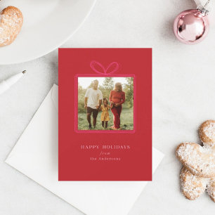 Elegant Red Bow "Happy Holidays" Christmas Photo Holiday Card