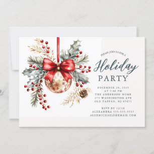 Elegant Red Bow Holiday Party Invite