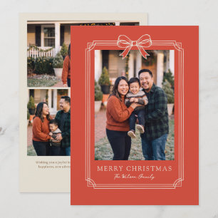 Elegant Red Bow Merry Christmas Family Photo Holiday Card