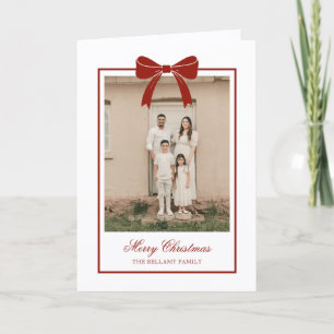 Elegant Red Bow Modern Photo Christmas Card