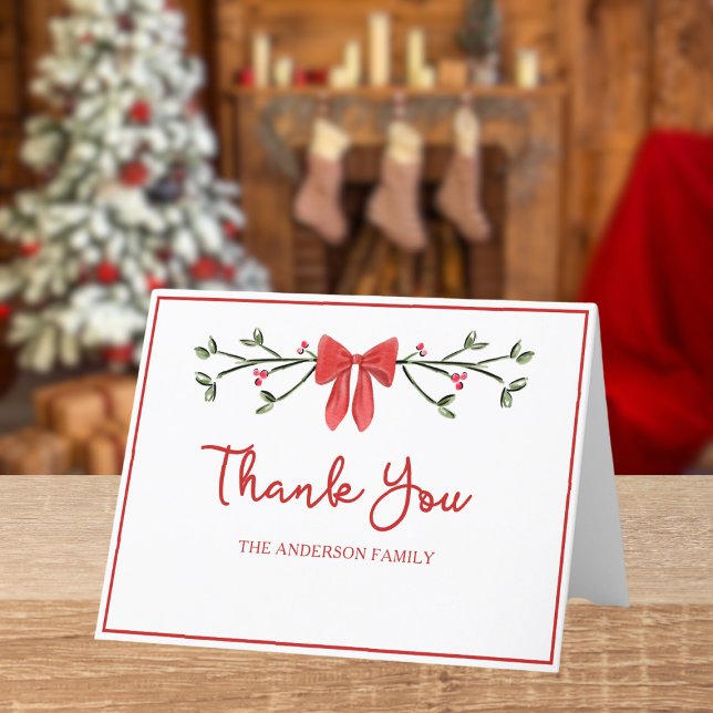 Elegant Red Bow Personalised Family Christmas  Thank You Card (Creator Uploaded)