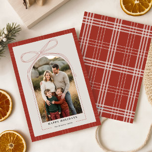 Elegant Red Bow Plaid Family Arch Photo Christmas Holiday Card