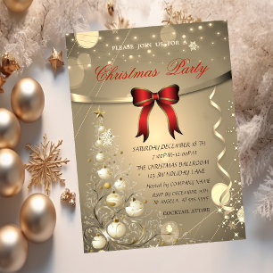 Elegant Red Bow,Tree Balls Company Christmas  Invitation