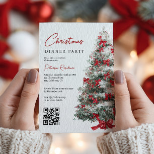 Elegant Red Bows Christmas Tree QR Code Party Invitation