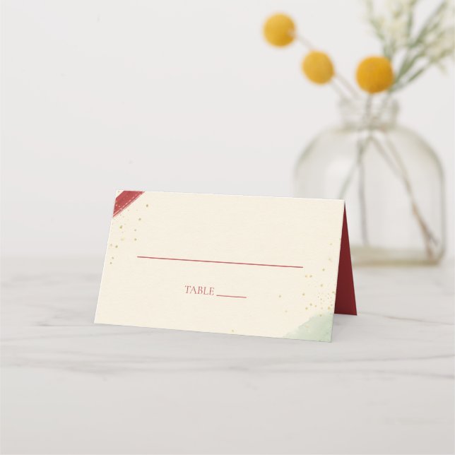 Elegant Red Brushstroke Christmas Holiday Party Place Card (Front)