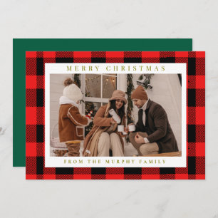 Elegant Red Buffalo Plaid Christmas Family Photo Holiday Card