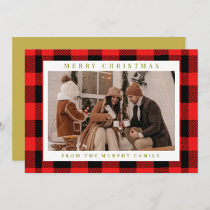 Elegant Red Buffalo Plaid Christmas Family Photo  Holiday Card