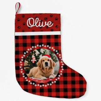 Elegant Red Buffalo Plaid Pet Christmas furry dog Small Christmas Stocking