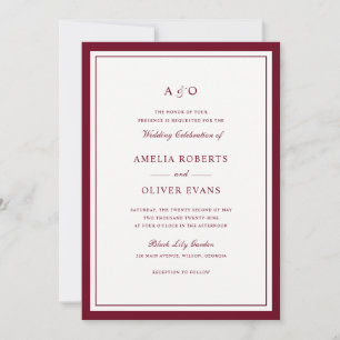 Elegant Red Burgundy Border Frame Wedding Invitation