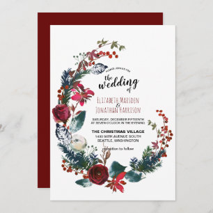 Elegant Red Burgundy Floral Christmas Wedding Invitation