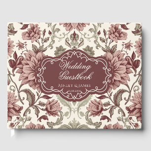 Elegant Red Burgundy Floral Wedding Guestbook
