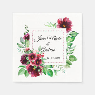 Elegant Red Burgundy Floral Wedding Napkin