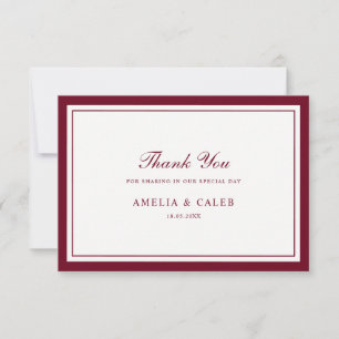 Elegant Red Burgundy Frame Wedding Thank You Card