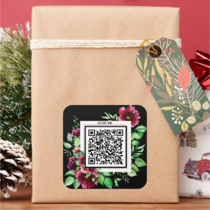 Elegant Red Burgundy Rose Flower Thank You QR Code Square Sticker