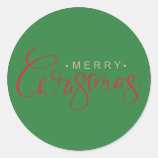 Elegant Red Calligraphy Merry Christmas Classic Round Sticker