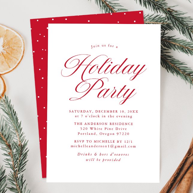 Elegant Red Calligraphy Script Holiday Party Invitation (Creator Uploaded)