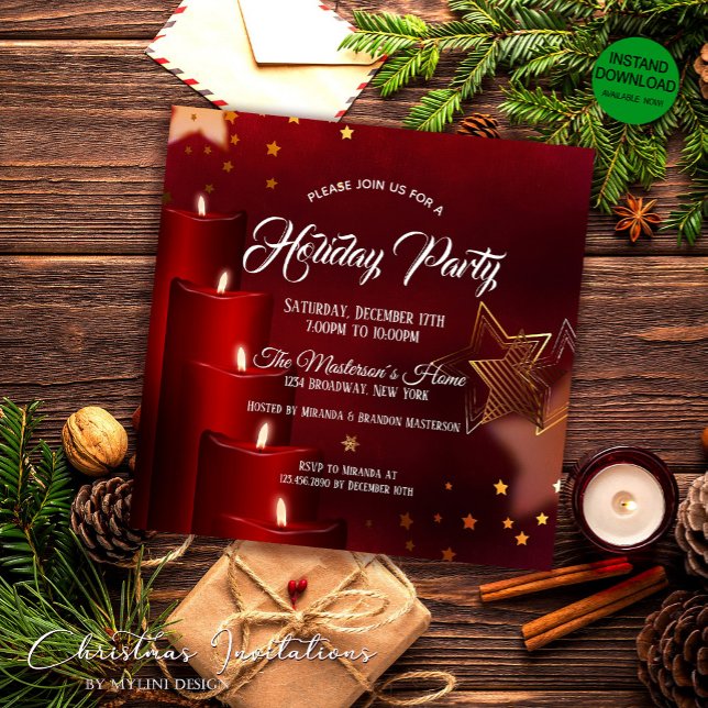 Elegant Red Candles Christmas Party Invitation (Creator Uploaded)